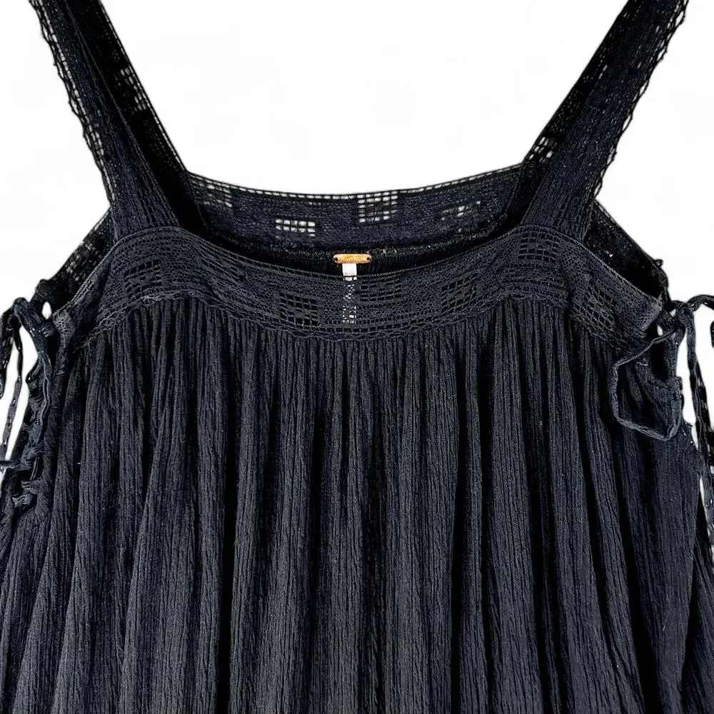 Free People Sweet Thing Bohemian Tunic Dress Witchy XS Black Crochet Whimsygoth - Picture 4 of 9